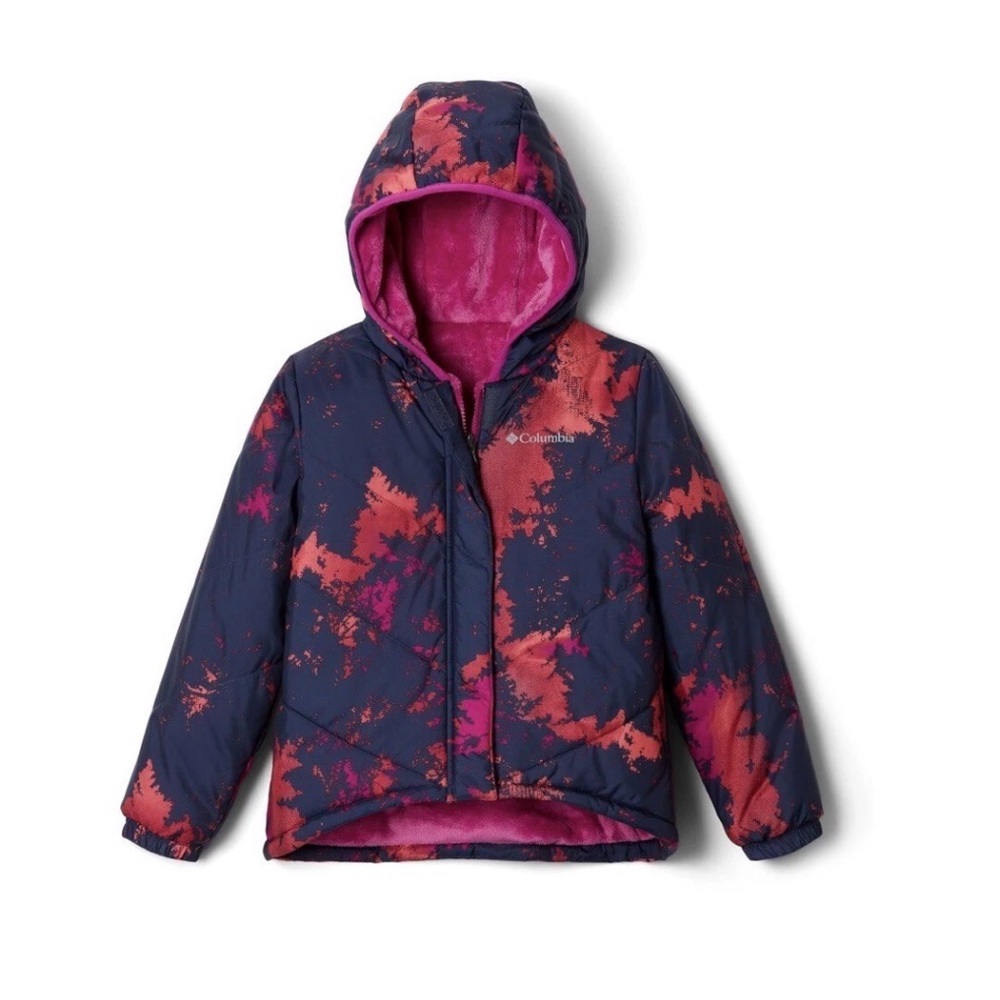 Columbia Girl's Big Fir Reversible Jacket Navy/Pink Youth Size L 14/16, Like New